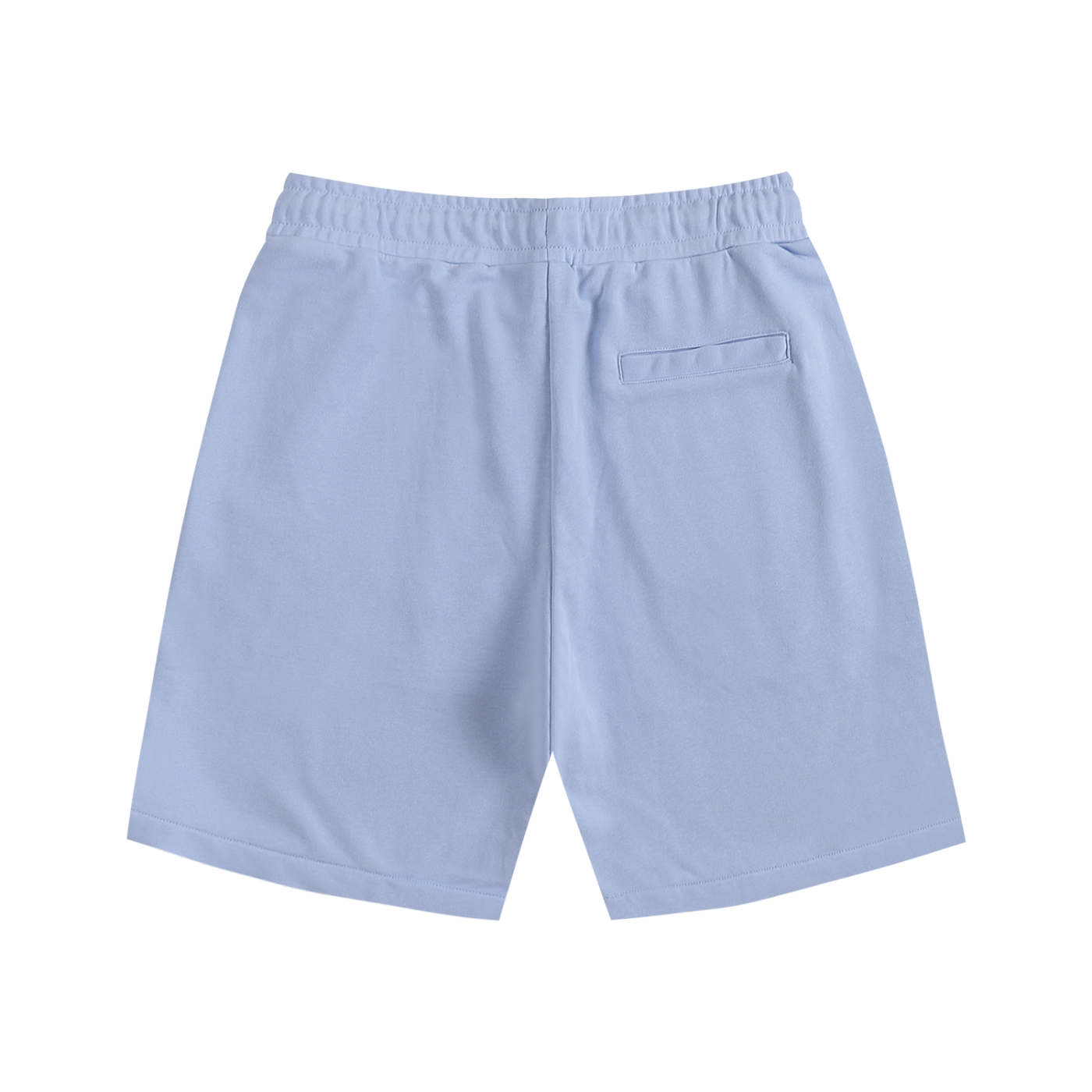 Light blue shorts with elastic waistband and back pocket.