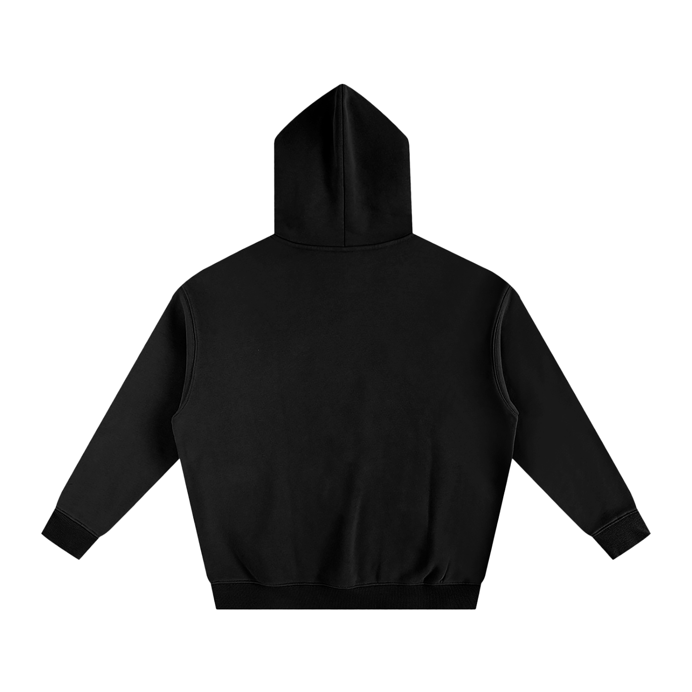 Black hoodie with sleeves spread.