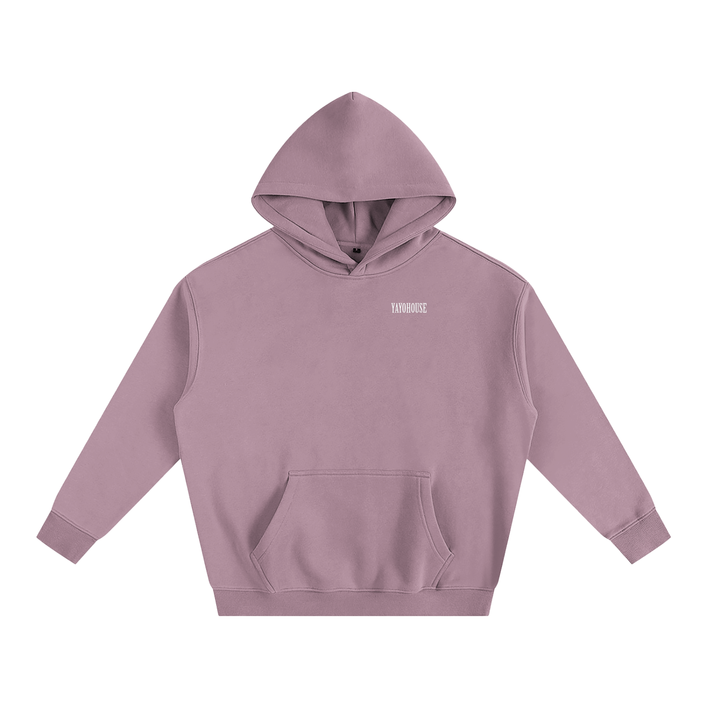 Mauve hooded sweatshirt with front pocket.