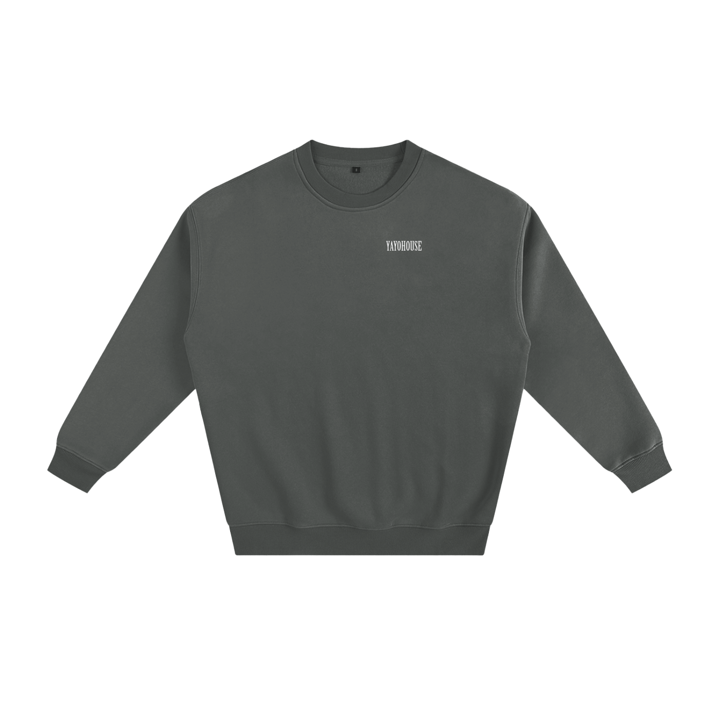 Gray sweatshirt with white logo.