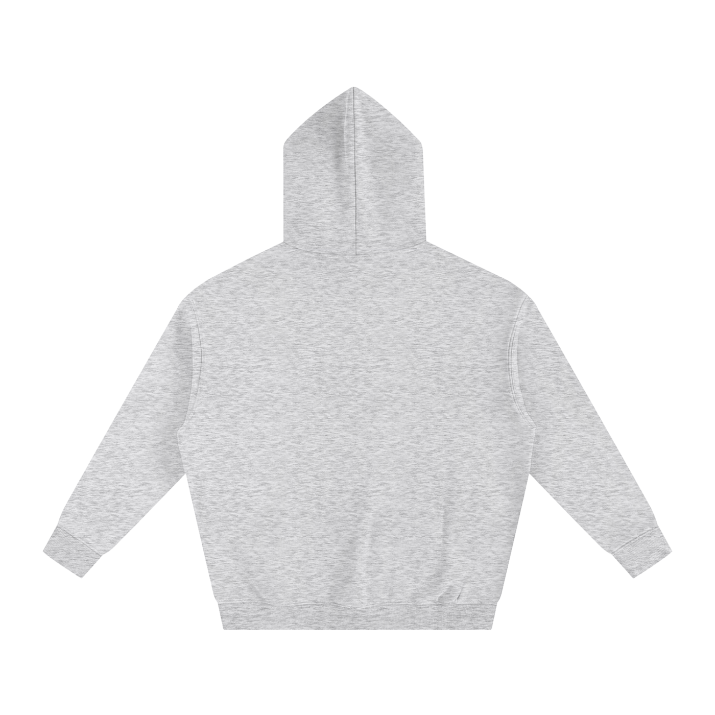 Back of a gray hooded sweatshirt.