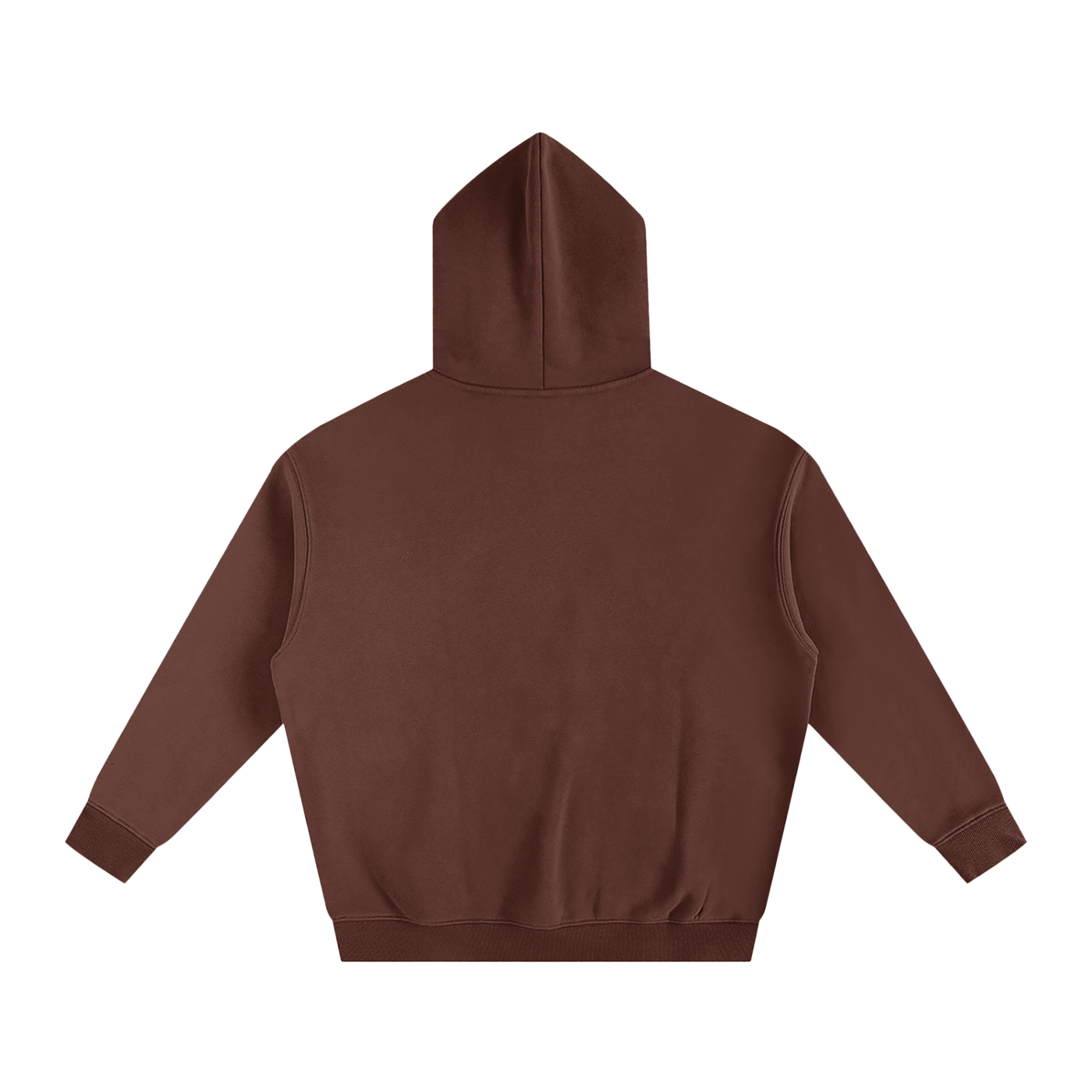 Back of brown hoodie with hood.