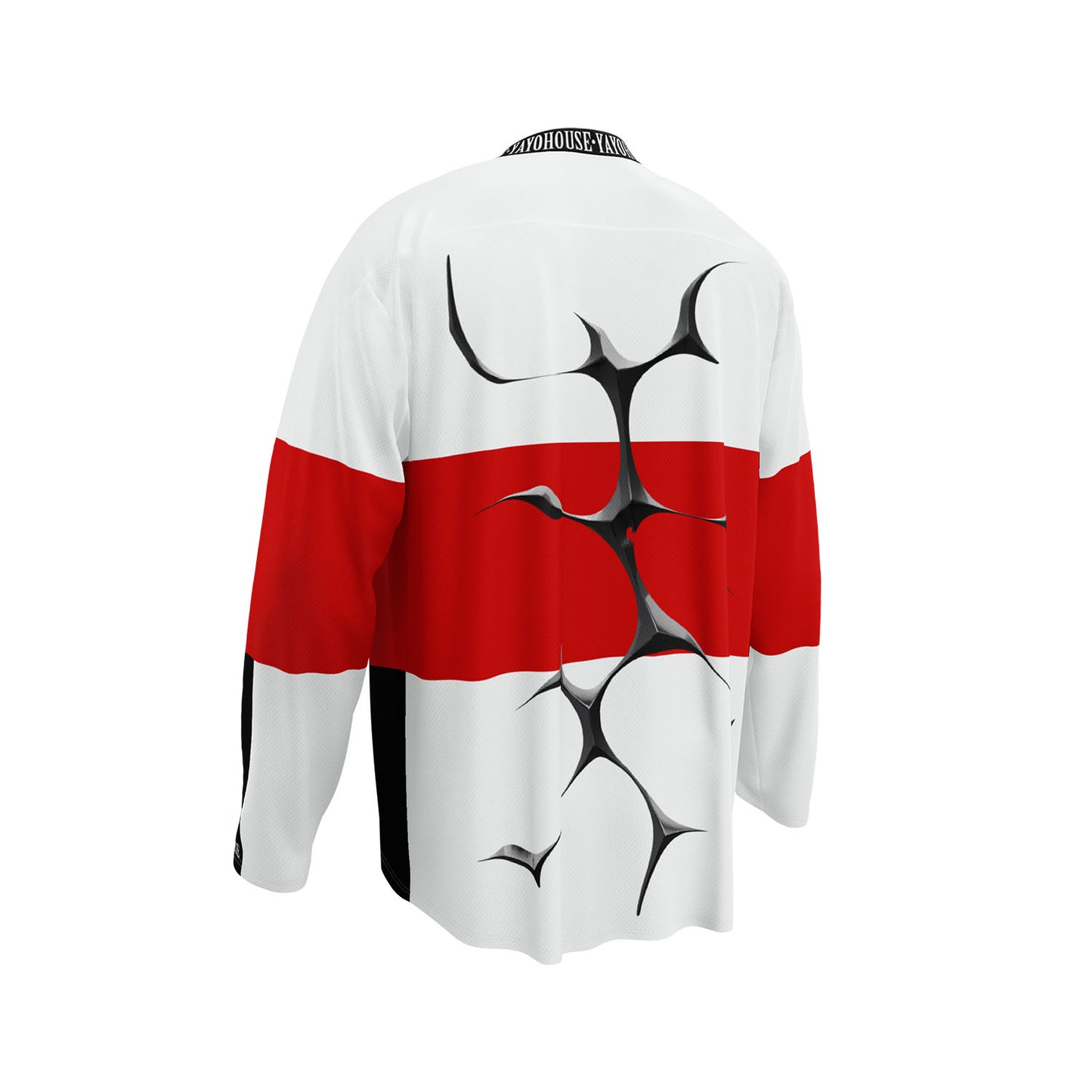 White and red hockey jersey with black claw design.