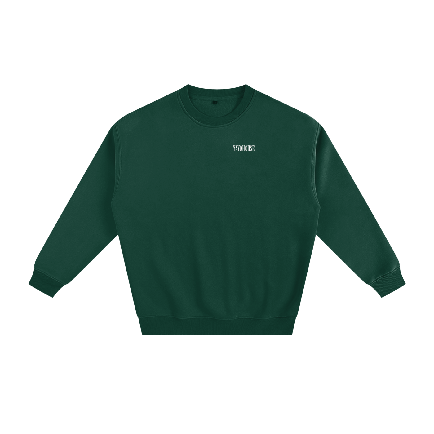 Front view of a dark green sweatshirt with 'YAYOHOUSE' printed on the chest.