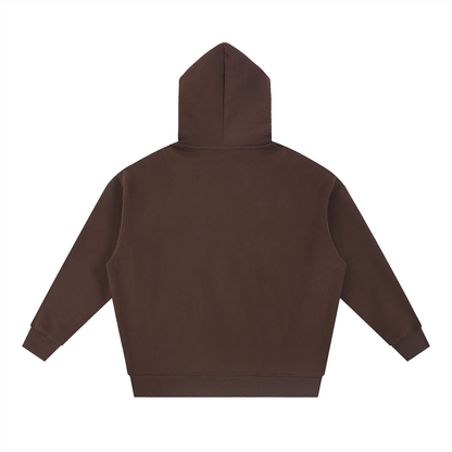Back of a brown hoodie with a hood.