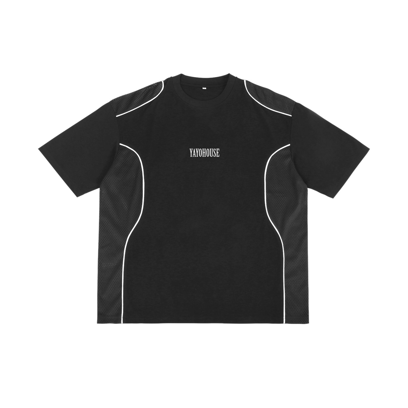 Black t-shirt with white trim.
