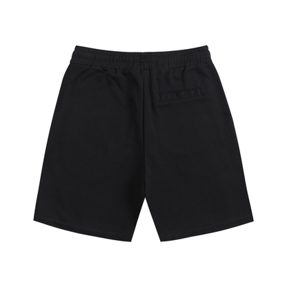 Back view of black athletic shorts.