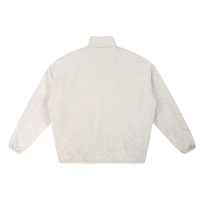 Back view of a gray quarter-zip sweatshirt.
