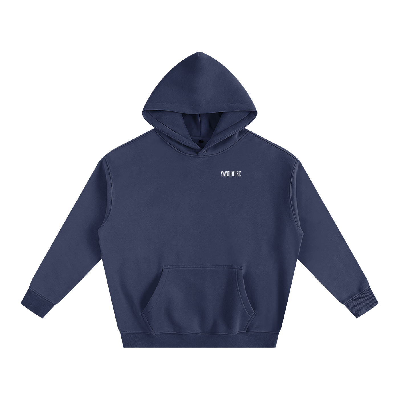 Dark blue hoodie with the word "YAYOHOUSE" on the chest.

