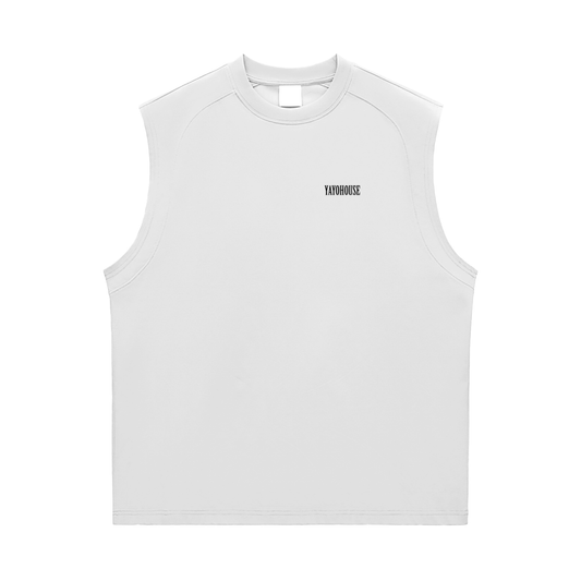 White sleeveless shirt with "YAYOHOUSE" printed on the chest.
