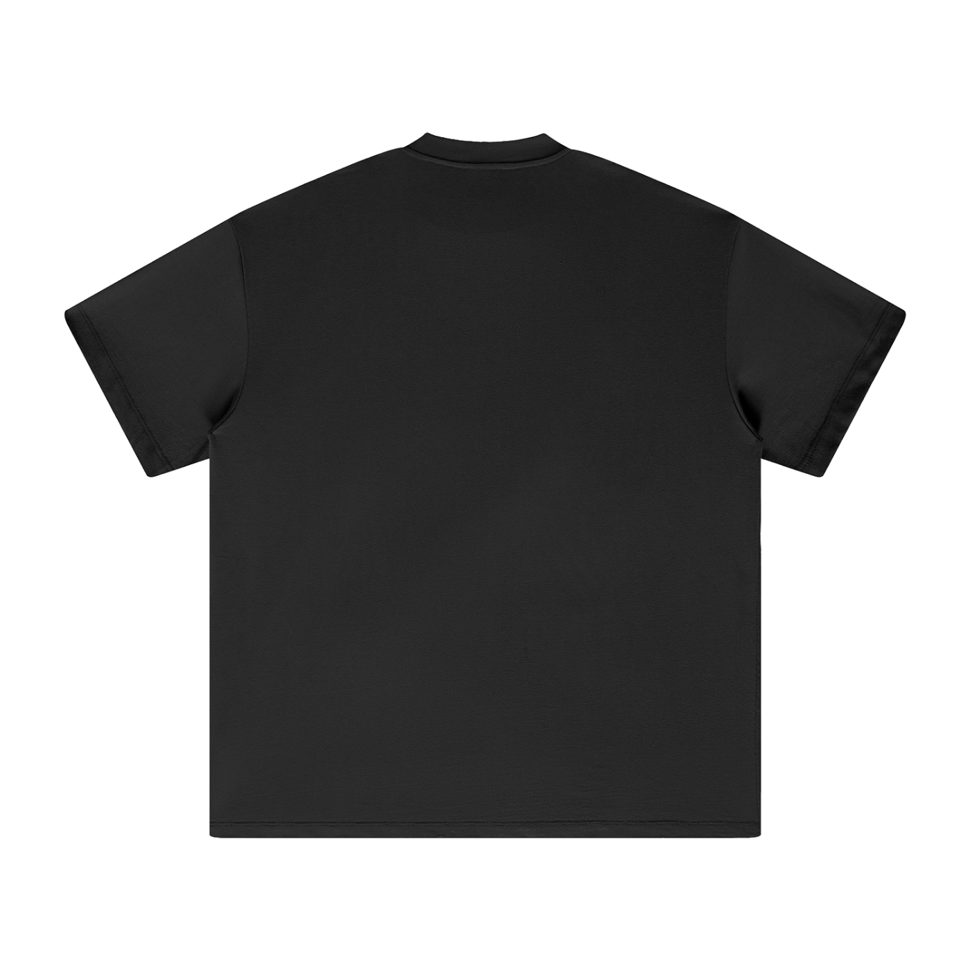 Back of a black short-sleeve t-shirt.
