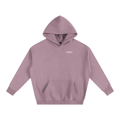 Mauve hooded sweatshirt with front pocket.