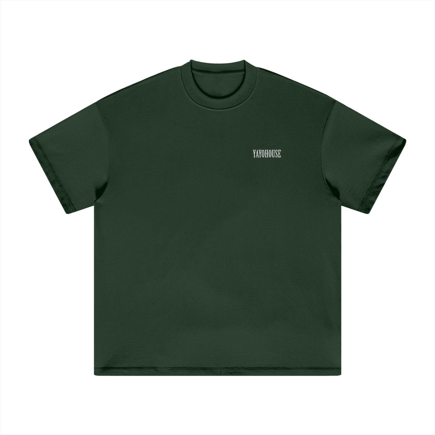 Dark green t-shirt with white "YAYOHOUSE" logo.