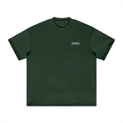 Dark green t-shirt with white "YAYOHOUSE" logo.