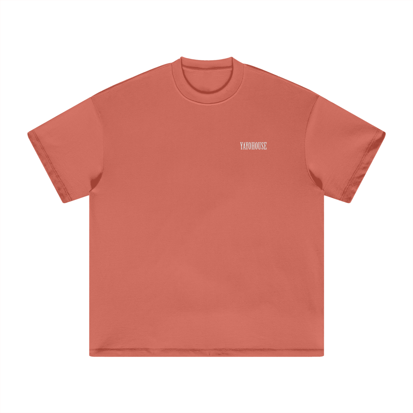 Orange t-shirt with a logo.
