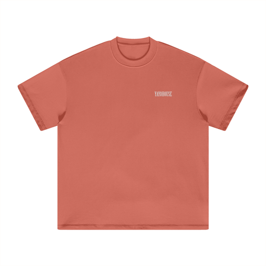 Orange t-shirt with a logo.
