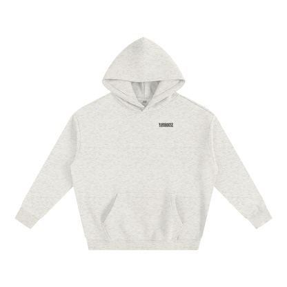 Light gray heathered hooded sweatshirt with logo.