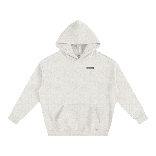 Light gray heathered hooded sweatshirt with logo.