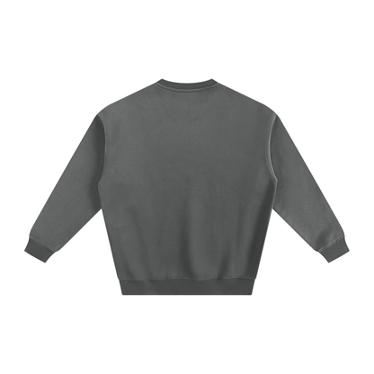 Back view of a gray crewneck sweatshirt.