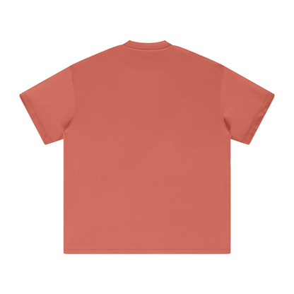 Red-orange short sleeve t-shirt.