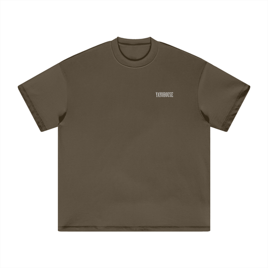Brown t-shirt with white logo.