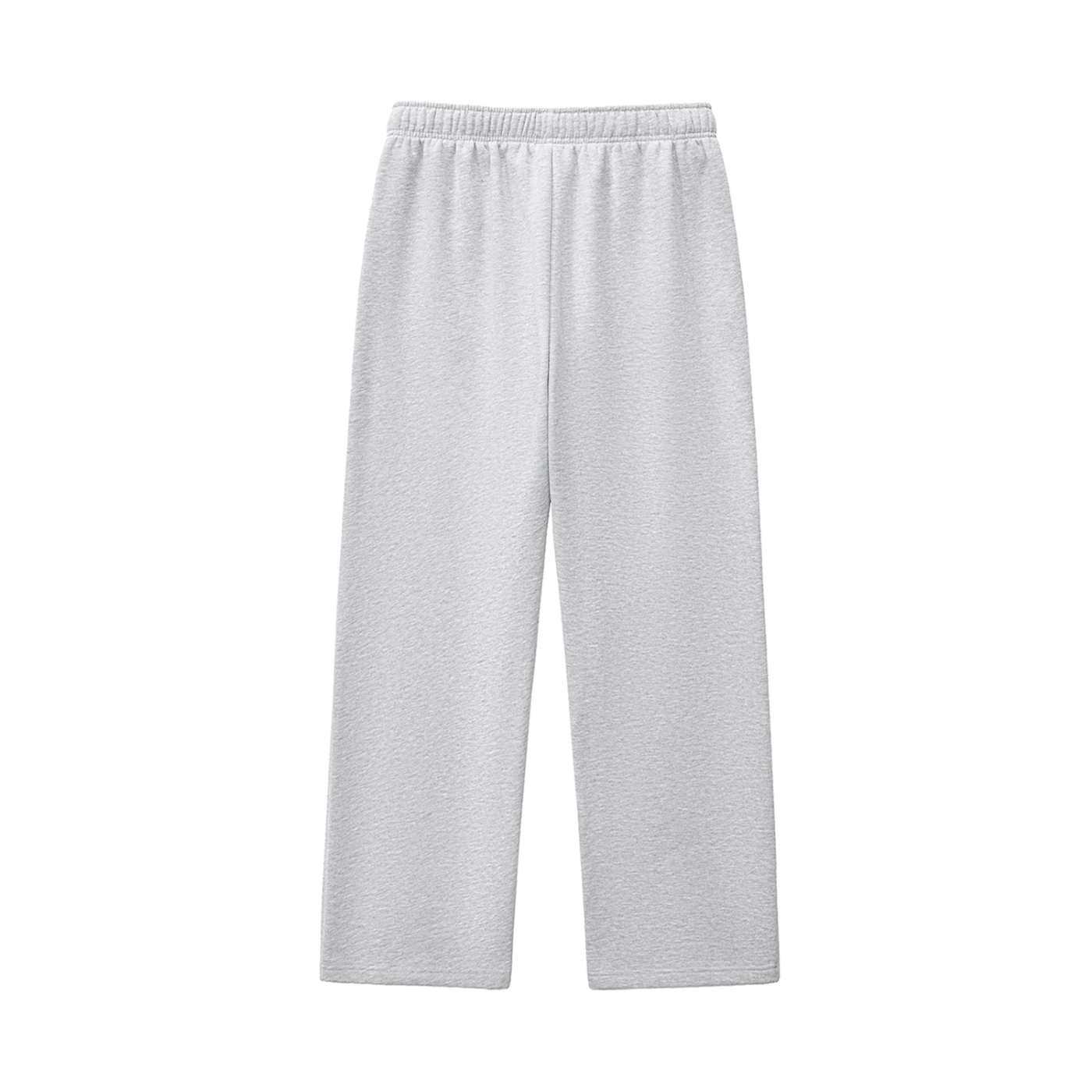 Grey sweatpants with an elastic waist.
