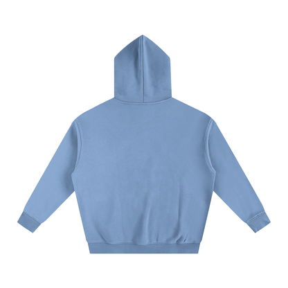 Blue hoodie with hood.
