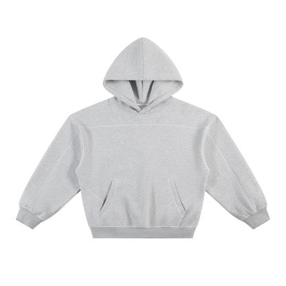 Gray hooded sweatshirt.