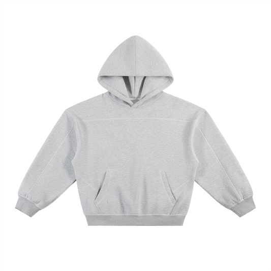 Gray hooded sweatshirt.