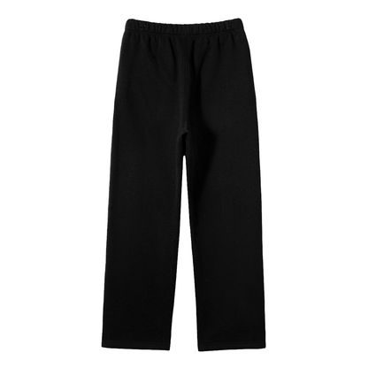 Black sweatpants with elastic waistband.
