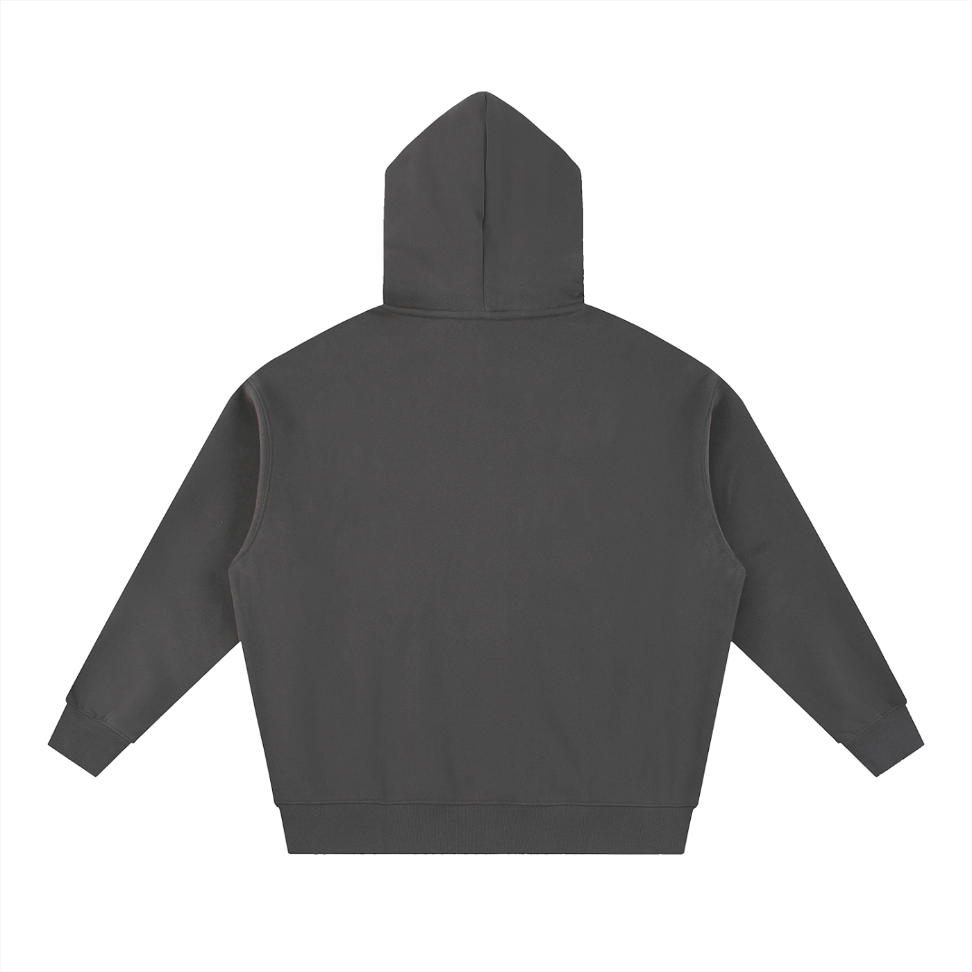 Back view of a gray hooded sweatshirt.