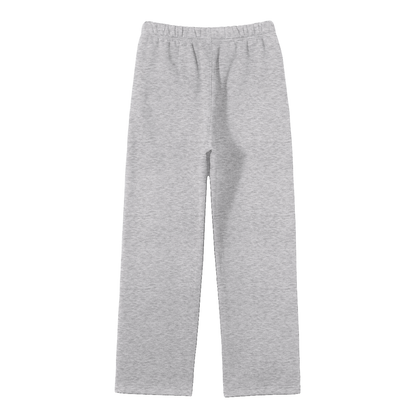 Gray sweatpants with elastic waist.
