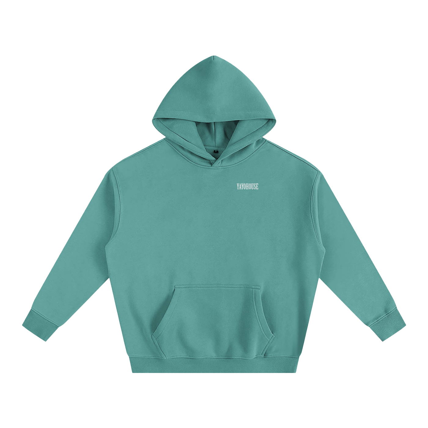 Teal pullover hoodie with "YAYOHOUSE" text.