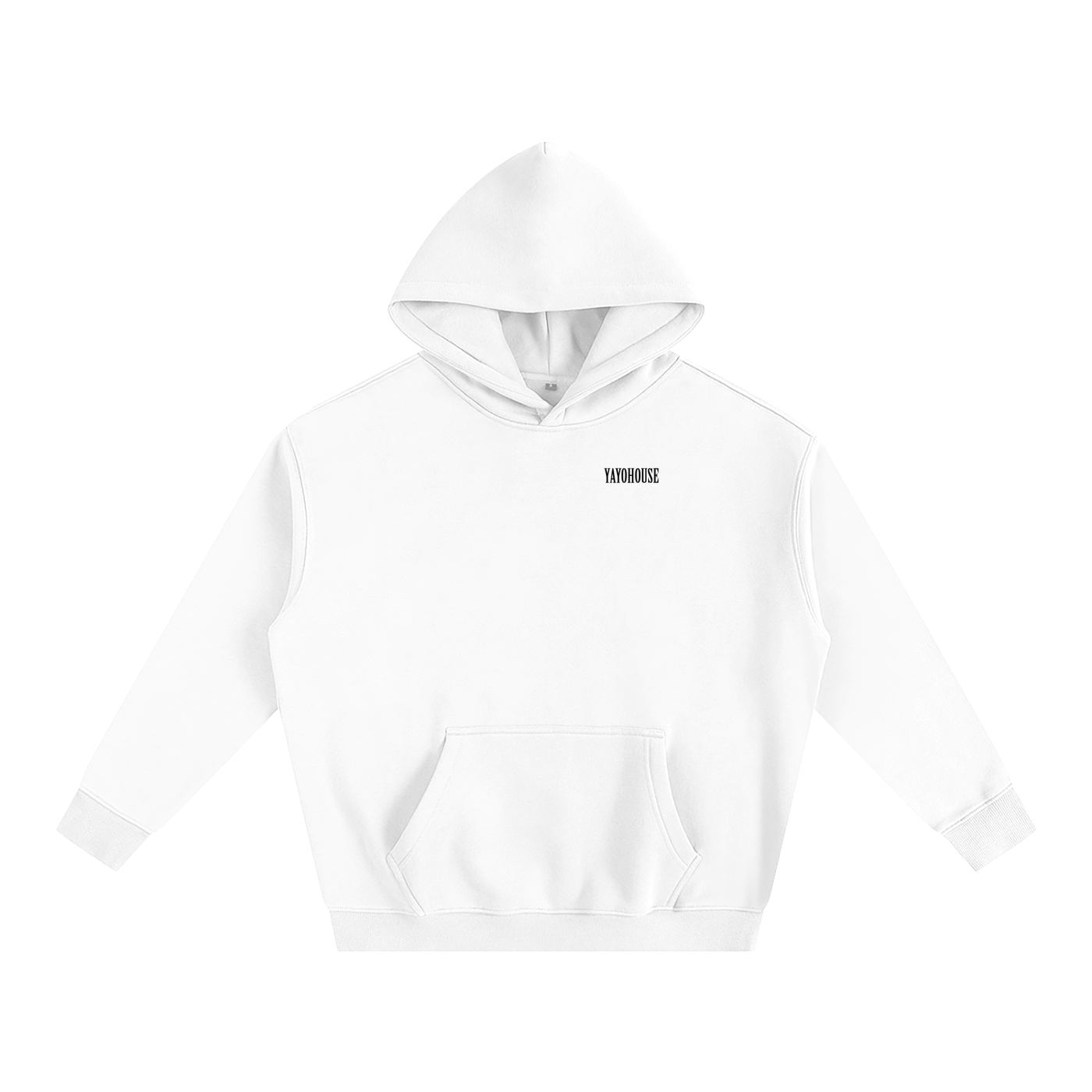 White hoodie with a pocket.
