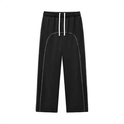 Black sweatpants with white drawstring.
