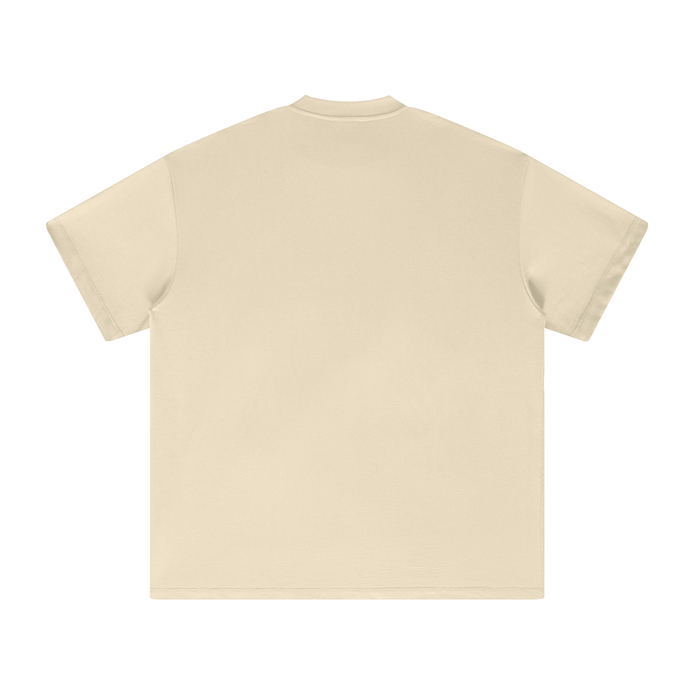 Back of a beige t-shirt.