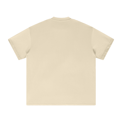 Back of a beige t-shirt.