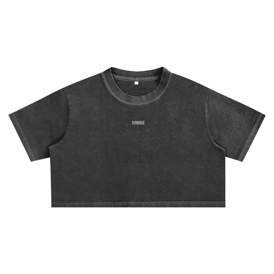 Dark gray acid wash crop top.
