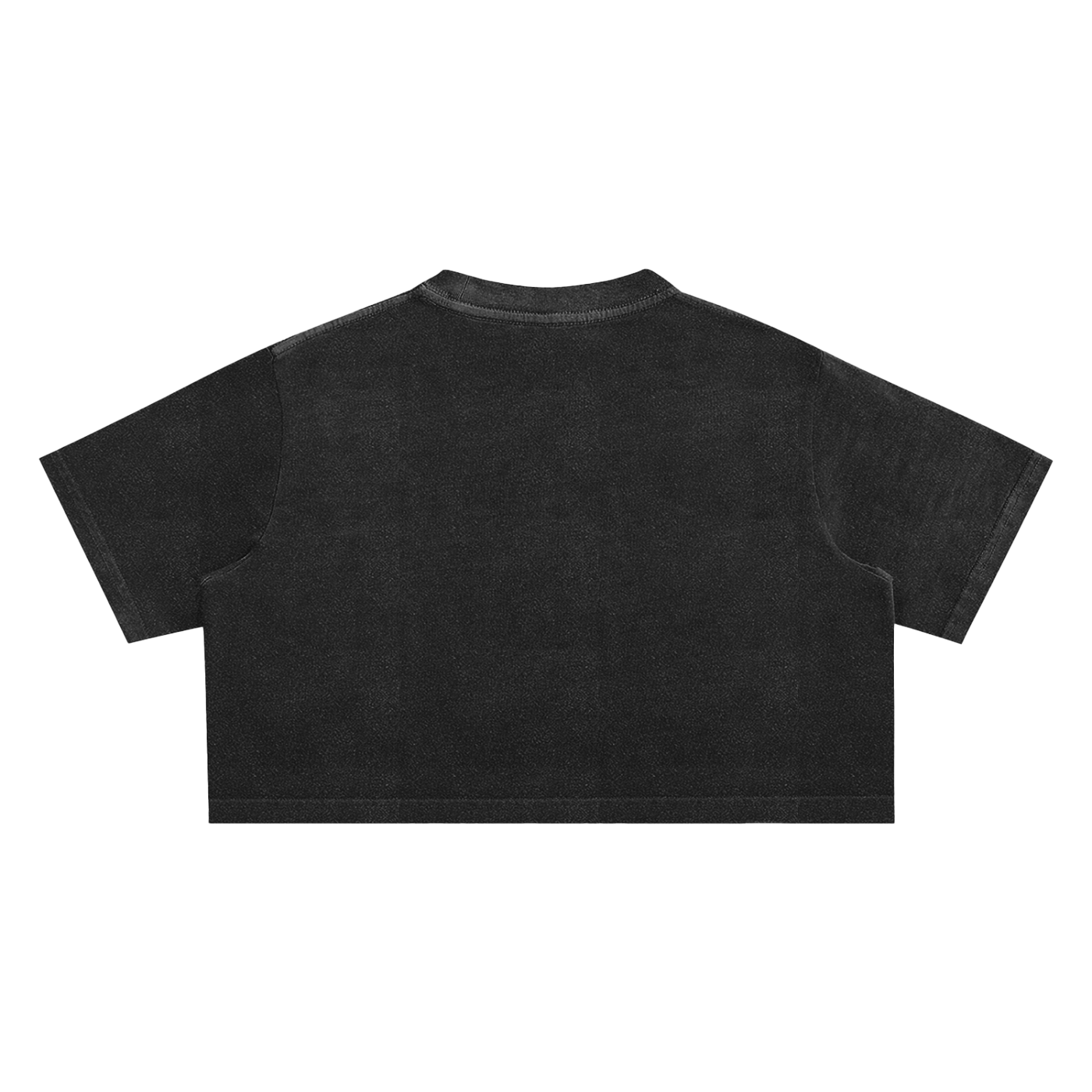 Black, cropped t-shirt.
