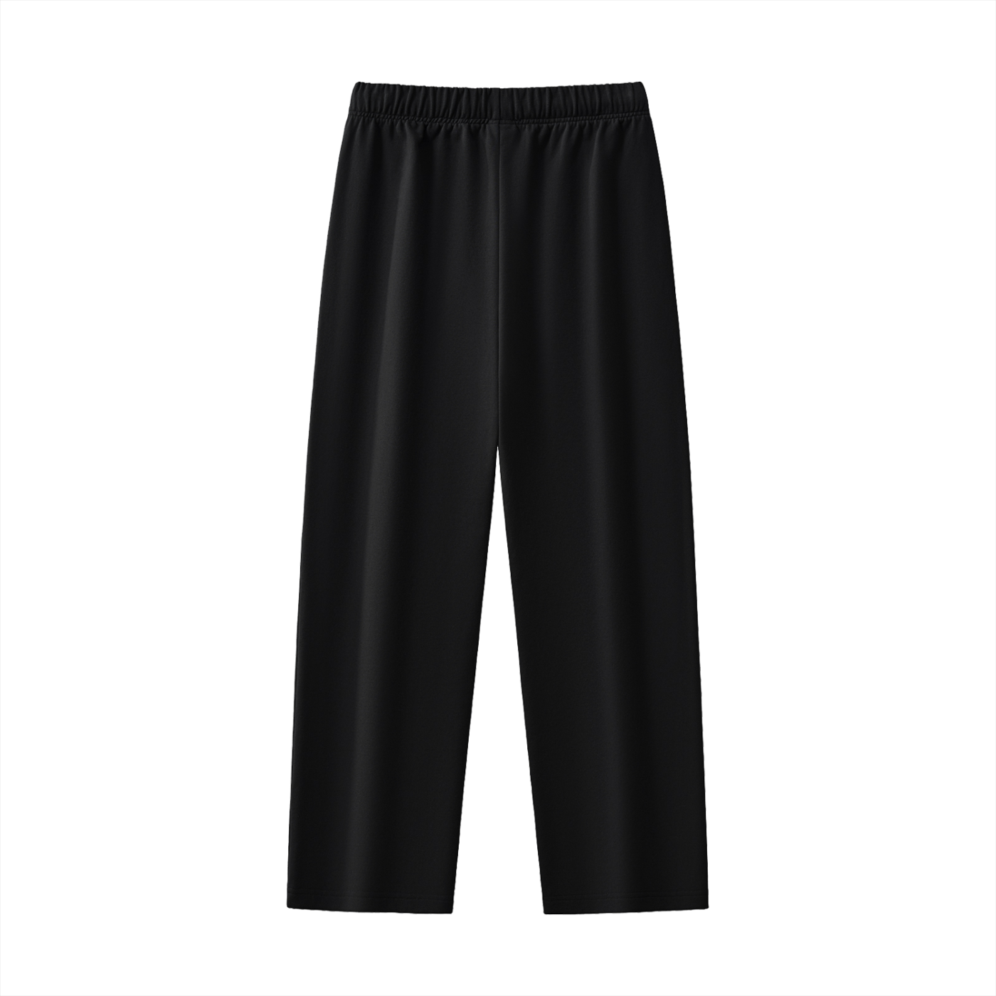 Black, loose-fitting pants with elastic waistband.