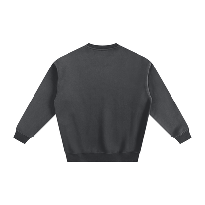 Back view of a gray crewneck sweatshirt.
