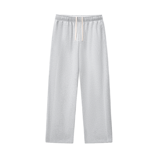 Grey sweatpants with drawstring.