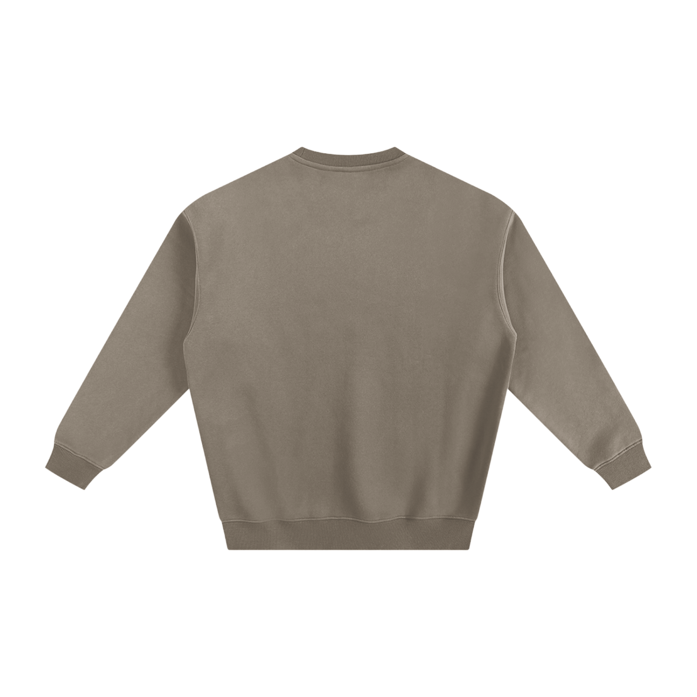 Back of a heathered tan sweatshirt.